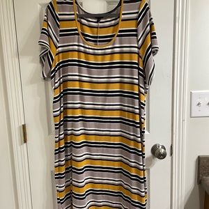 Yellow, black and white stripe mini dress
